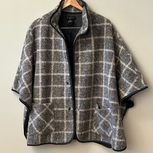 Parasuco Oversized Gray & White Windowpane Lagenlook Cape Coat Women Sz S/M NEW